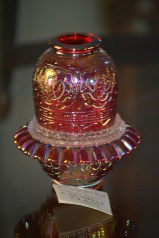 Fenton Ruby Red Carnival Persian Medallion 3 Piece Fairy Lamp Carnival Tag