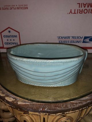 Vintage Brush Mccoy Pottery Drape Swag Basket Weave Green Oval Planter 162 Usa