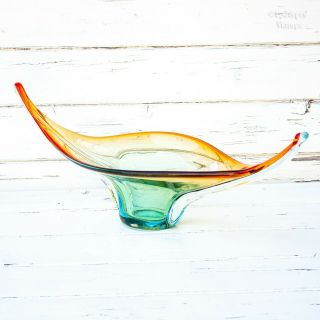 Large Vintage Murano Art Glass Splash Bowl Vase Mid Century Modern Made In Italy