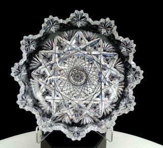 Abp Brilliant Period Cut Crystal Starburst Rim Fan Hobstar 6 1/8 " Low Bowl 1890 -