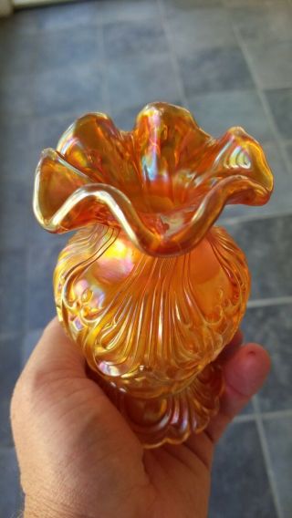 Pumpkin Marigold Imperial Carnival Glass Rococo Vase - Perfect &