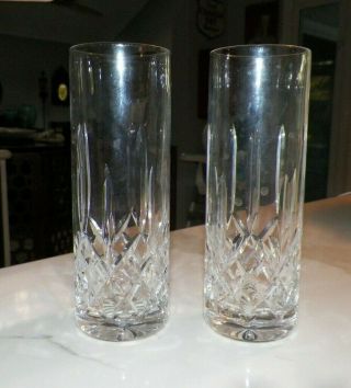 Pair (2) Waterford Crystal Lismore Tall Beverage Glasses Or Vases 7 " Tall