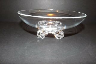 Signed Steuben John Dreves Mid - Century Crystal Low Four Footed Bowl 8 " Art Glass
