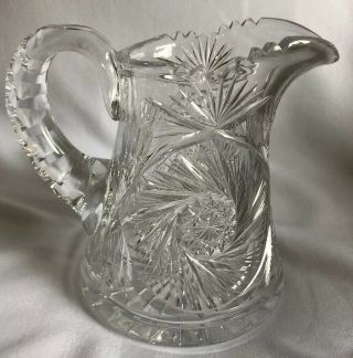 Abp Antique American Brilliant Heavy Cut Glass Crystal Clear Water Juice Pitcher