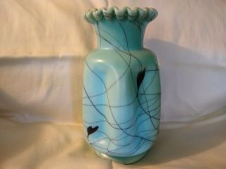 Fenton Glass Robert Barber Turquoise Hanging Hearts Pinch Vase 1976