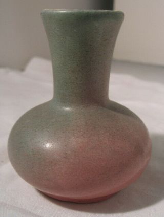 Antique Miniature Muncie Pottery Usa Pink/green Vase 4 Inches Tall