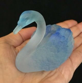 Daum France Pate De Verre Blue Swan Crystal Figurine