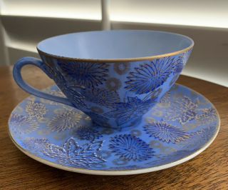 Vintage Gorgeous Blue & Gold Dorothy C.  Thorpe Cup & Saucer Dot12