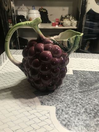 Vintage Hand Painted Purple Ceramic Grape Pitcher,  Made In Italy - Exc