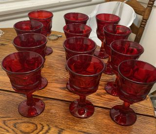 12 Fostoria Ruby Red Argus Water Goblet Stem 2770 American Pressed Glass 6 1/2 "