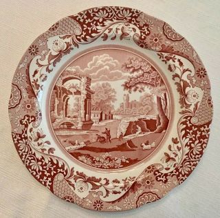 Spode Italian Cranberry Red Dinner Plate 10 1/2 " Made In England