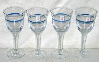 Set Of 11 Holmegaard Crystal Blue Bells Stripe Bands - - Wine Goblets Glasses