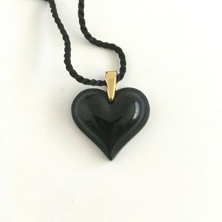 Black Heart Rare Lalique Pendant Crystal Necklace Signed