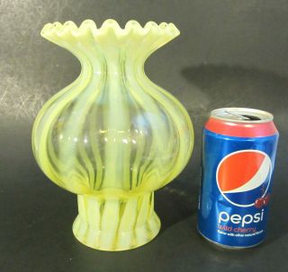 Rare Vtg Fenton Art Glass " Rib Optic " Vaseline Topaz Opalescent Lamp Shade Vase