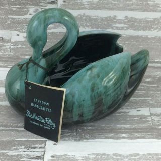 Swan Planter Blue Mountain Pottery Green Glaze Tag Canada Vintage Bmp