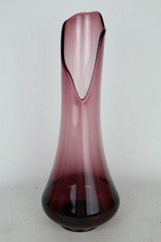 Large Purple Amethyst Hand Blown Art Glass Swung Vase Mid Century Modern Mcm 17 "