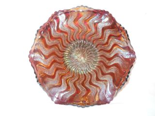 A Antique Millersburg Zig Zag Pattern Carnival Glass Bowl In Amethyst