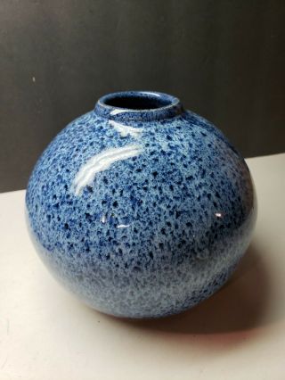 Wizard Of Clay Mottled Blue Pottery Bulb Vase Finger Lakes York