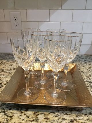 (6) Waterford Crystal Marquis Water Goblet Chelsea Gold Trim 8 1/2 "