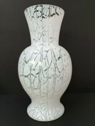 Large Signed Kosta Boda White Crackle Glass Vase By Ulrica Vallien