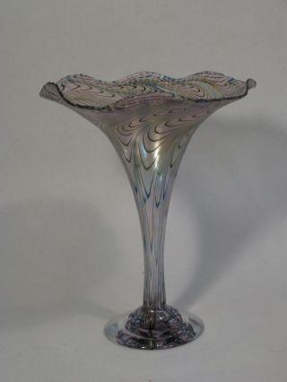 Robert Held Hand Blown Glass Vase Signed Opalescent Art Nouveau Style
