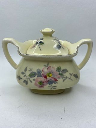 Vintage Lido W.  S.  George Canarytone Sugar Bowl With Lid Florals Exc