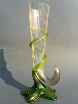 Antique Art Nouveau Iridescent Glass Cornucopia Vase Kralik Jugendstil Loetz