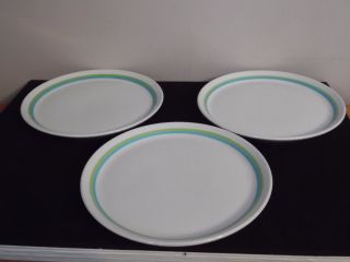 3 Vintage Shenango Restaurant Ware Plates Sky Blue Grass Green Bands 8 3/4 " D