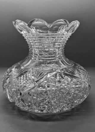 Blackmer? American Brilliant Abp Cut Glass Hobstar Center Vase Large 7 " Tall