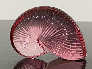 Signed Baccarat France Crystal Art Glass Pink Nautilus Seashell Figurine
