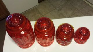 LE Smith Red Amberina Moon and Stars Glass Canisters - Set Of 4 2