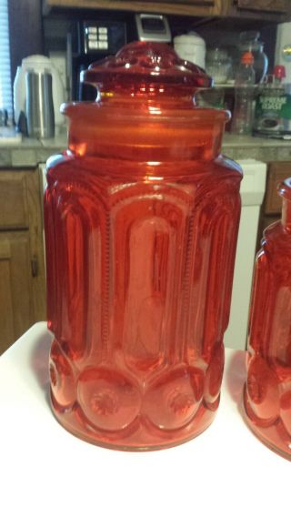 LE Smith Red Amberina Moon and Stars Glass Canisters - Set Of 4 3