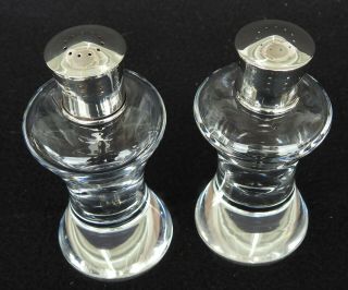Steuben Crystal Mid - Century Salt & Pepper Shakers With Sterling Silver Tops