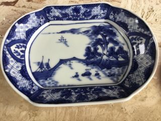 Japanese Sushi Serving Tray Platter Asian Art Pottery 6” Porcelain Blue White