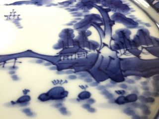Japanese Sushi Serving Tray Platter Asian Art Pottery 6” Porcelain Blue White 2