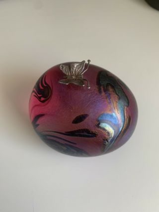 Signed John Ditchfield Glasform Silver Butterfly Ornament/paperweight