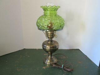 1x Moon And Stars Pattern Glass Le Smith 18 " Tall Green Lamp Brushed Brass Base