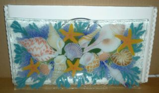 Peggy Karr Glass 14” Sea Shells Tray Signed