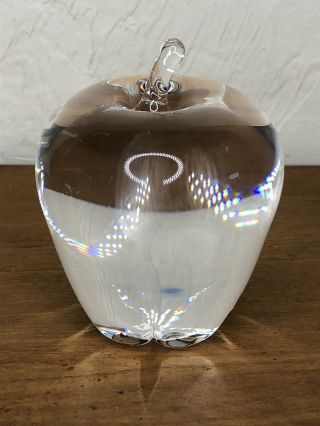 Signed Steuben Art Glass Crystal Apple Paperweight Sculpture