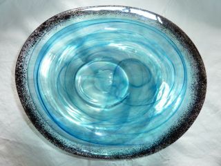 Glasform John Ditchfield Iridescent Blue Swirls Oval Shaped 9,  1/2 " Bowl Signed
