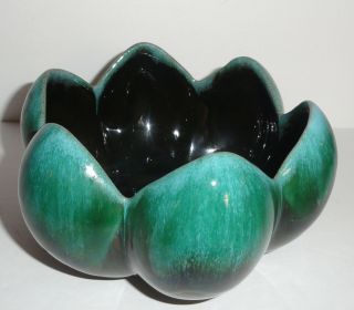 Vintage Blue Mountain Pottery Lotus Bowl Blue Green Drip Glaze Canada