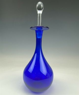 Blenko Handmade Mid Century Modern Cobalt Blue Art Glass 874 Decanter Bottle CCW 3
