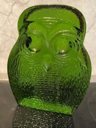 Blenko Green Glass Owl Heavy Bookend/Sculpture 1960s Mid Century.  Joel Myers 3