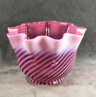 Fenton Cranberry Opalescent Swirl Lamp Shade With Fluted Rim
