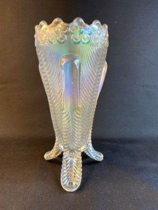 Antique White Northwood Daisy And Drape Pattern Carnival Glass Vase