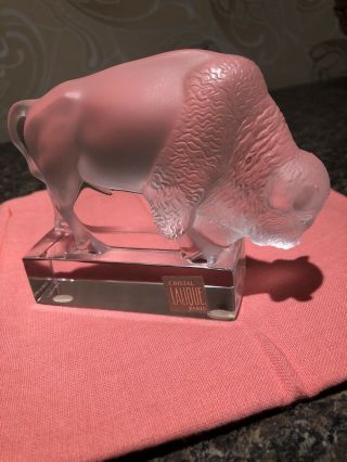 Vintage Lalique Crystal Buffalo Bison Frosted Art Glass Paperweight Figurine