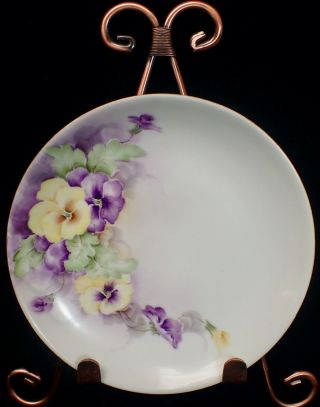 Vint.  Hutschenreuther Selb Bavaria Jhr 6 5/8” Plate Hand Painted Pansies Flowers
