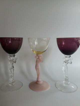3 Cambridge Statiesque Nude Stem Wine Glasses.
