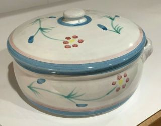 Caleca Pottery Italy Caa33 Hand Painted 2 Quart Covered Casserole Flowers