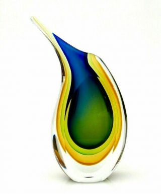 Murano Sommerso Submerged Triple Sommerso Art Glass Vase & Label